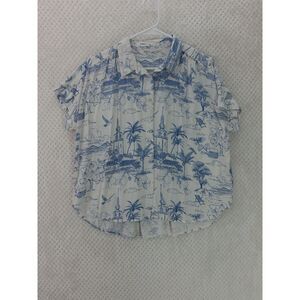 Jane+Delancey Women's Large White Toile de Jouy Scenic Button Down Shirt